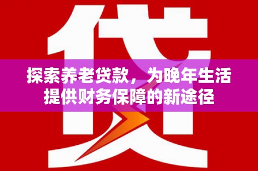 松北探索养老贷款，为晚年生活提供财务保障的新途径