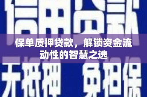 松北保单质押贷款，解锁资金流动性的智慧之选